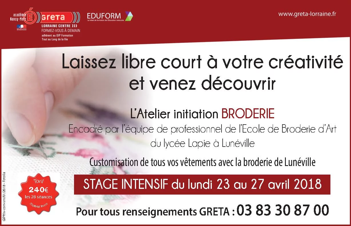 Stages de broderie du 23 au 27 avril 2018